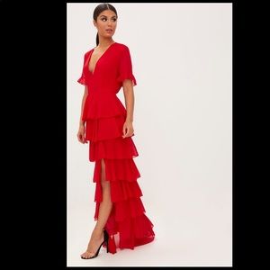 Red Ruffle Formal Dress